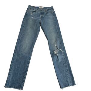 Levi's Wedgie Jeans Womens 24 Raw Hem Ankle High Rise Button Fly Premium Denim